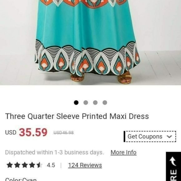 Beautiful abstract Teal summer maxi dress With Cold Shoulder Sleeves Size XL - Picture 9 of 10